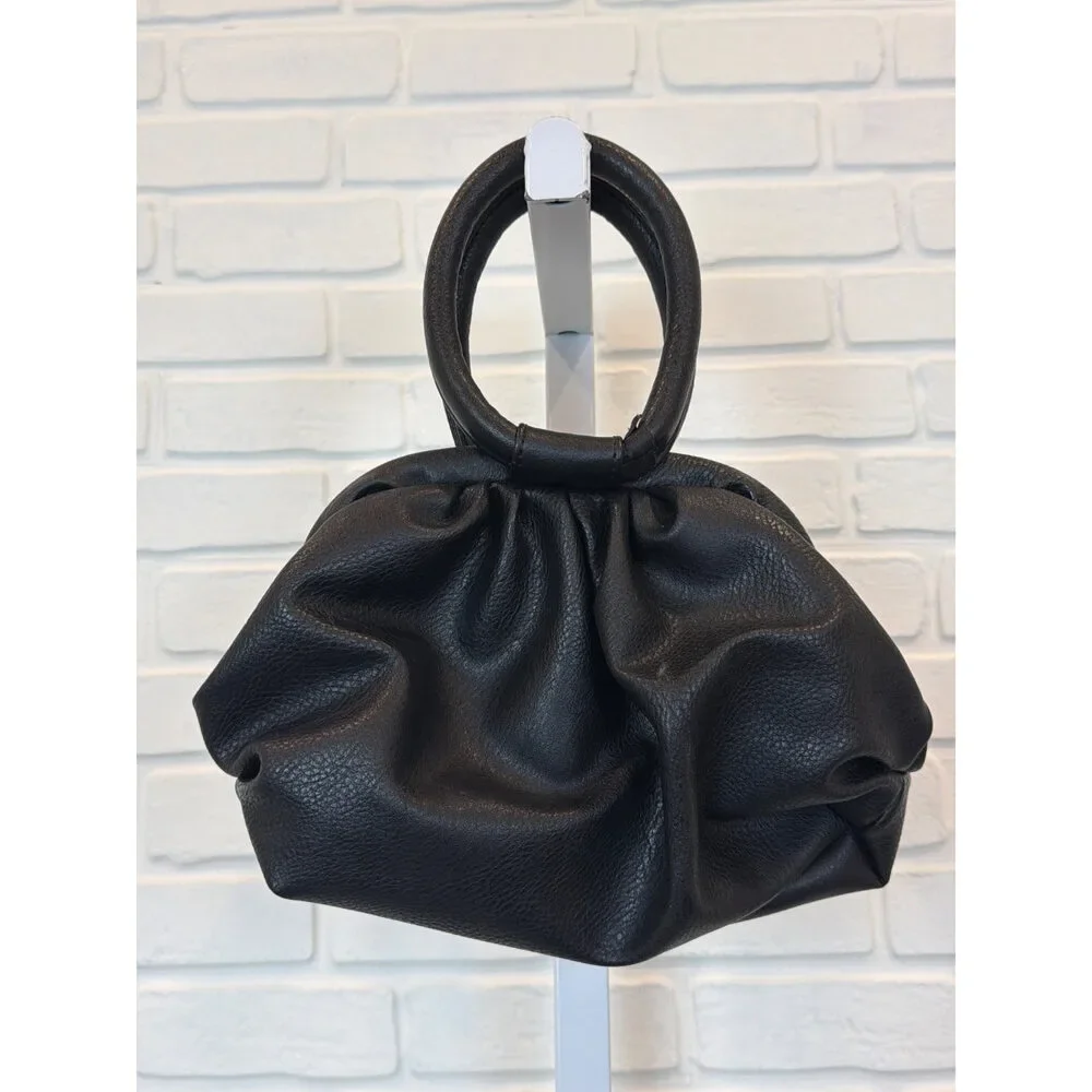 Black Pebbled Leather Frame Handbag